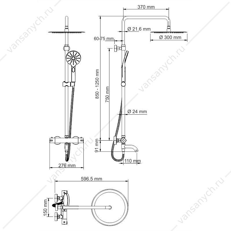 9063216 Душевая система с термостат. смесителем для ванны A28801 Thermo, черный матовый WasserKraft (Германия) купить в Тюмени (Ван Саныч™)